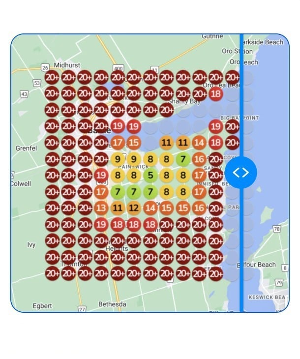 Local SEO heatmap before FlowPilot AI Google business profile optimization